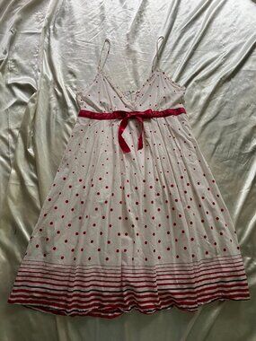 Vintage y2k Forever 21 Red White Polka Dot Striped Bow Coquette Dress L